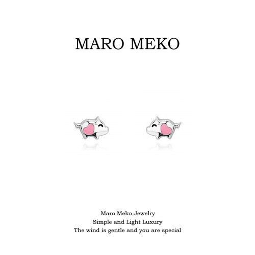 MaroMeko迷你可爱粉色小猪耳钉