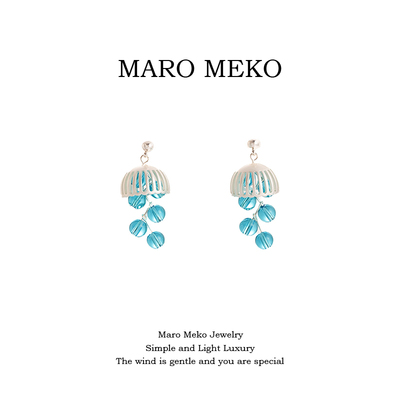 MaroMeko度假风蓝色水母耳环