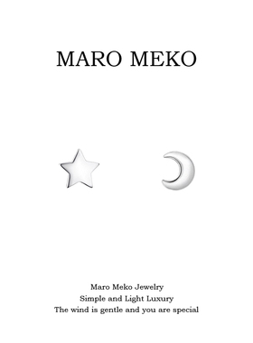 Maro Meko星星月亮不对称耳钉女小众设计感星月耳饰日常小巧耳夹