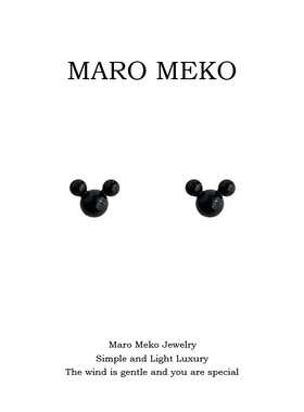 Maro Meko小巧可爱黑色米奇耳钉女小众设计感米老鼠耳饰卡通耳夹