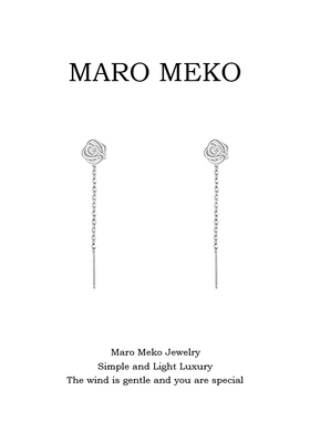Maro Meko通体999足银玫瑰花流苏纯银耳线耳钉法式复古花朵春季款