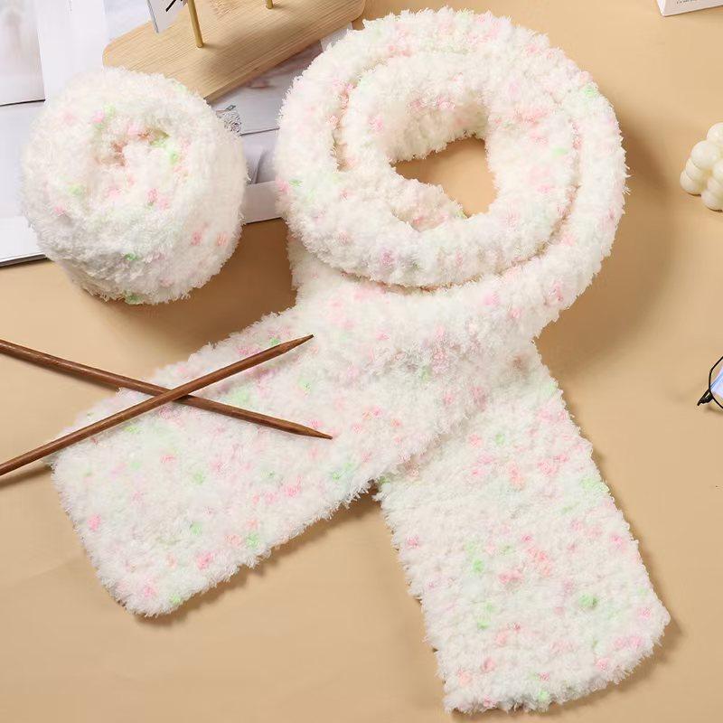 彩虹糖豆豆珊瑚绒围巾毛线