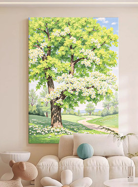 奶油风绿色植物手绘油画客厅落地装饰壁画餐厅寓意好玄关肌理挂画