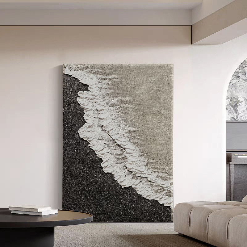 意式极简海浪油画装饰画图片