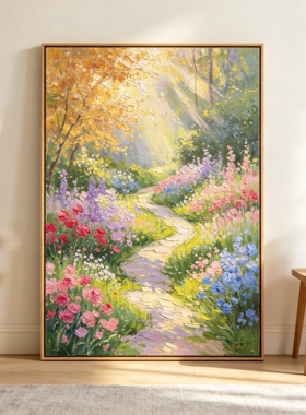 原创大芬村手绘油画田园风景花卉小路装饰画玄关挂画客厅挂画肌理