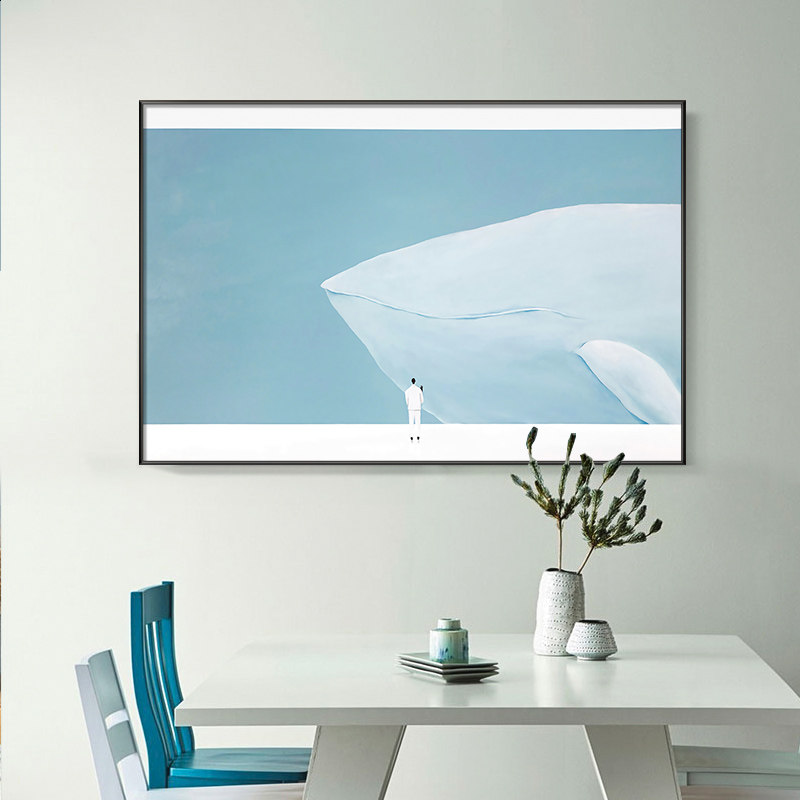 盐马手绘油画北欧小众跳水人物挂画别墅抽象建筑风景画极简色块画