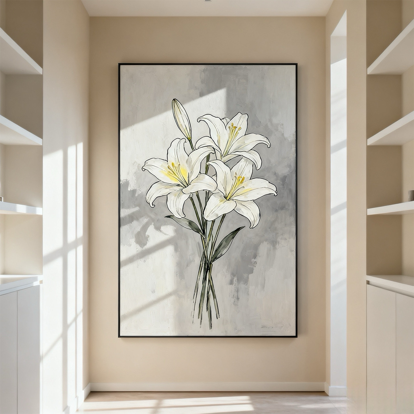 原创手绘油画现代简约花卉百合花油画客厅走廊装饰画挂画