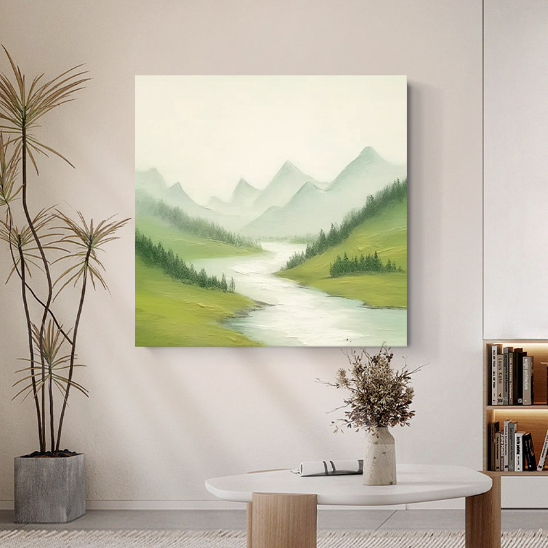 山水风景纯手绘油画大芬村客厅玄关肌理感装饰画餐厅卧室墙壁挂画