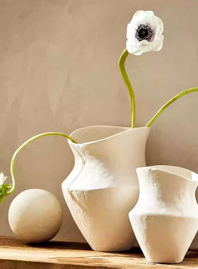 INS风轻奢宽口白色花瓶装饰摆件