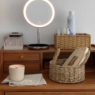 ins风收纳筐桌面杂物篮化妆品收纳盒编织筐拍照道具摆件摄影网红