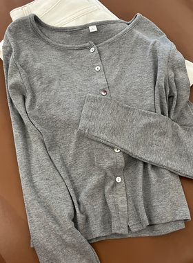 灰色针织开衫女圆领外套初秋季新款韩版短款显瘦休闲长袖打底衫薄