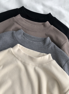 显瘦半高领内搭打底衫女加绒秋季螺纹长袖t恤女洋气修身上衣