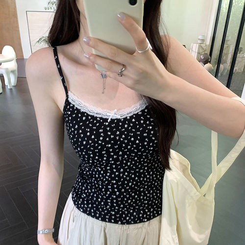 韩系独特精致法式蕾丝花边碎花小吊带女夏季内搭打底纯欲甜美上衣