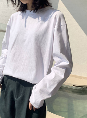 秋冬女装韩版新款休闲基础纯色简约圆领白色棉质长袖打底T恤内搭
