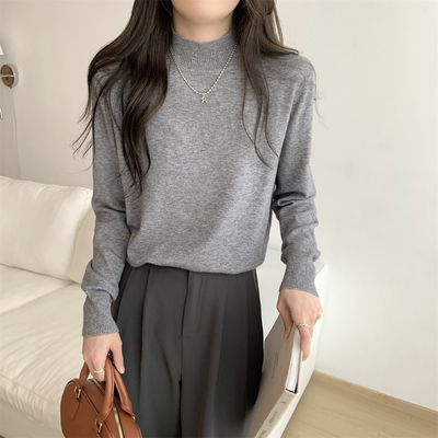 muco 秋冬韩版宽松半高领百搭纯色内搭安迪绒针织打底女毛衣