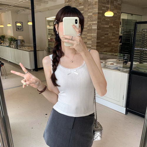 配衬衫的别致绝美蕾丝边针织肌理小吊带女夏新款修身外穿内搭上衣