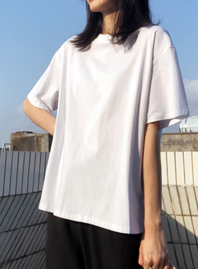 短袖t恤女宽松2020新款ins潮素色棉质洋气百搭基础款白色上衣服夏