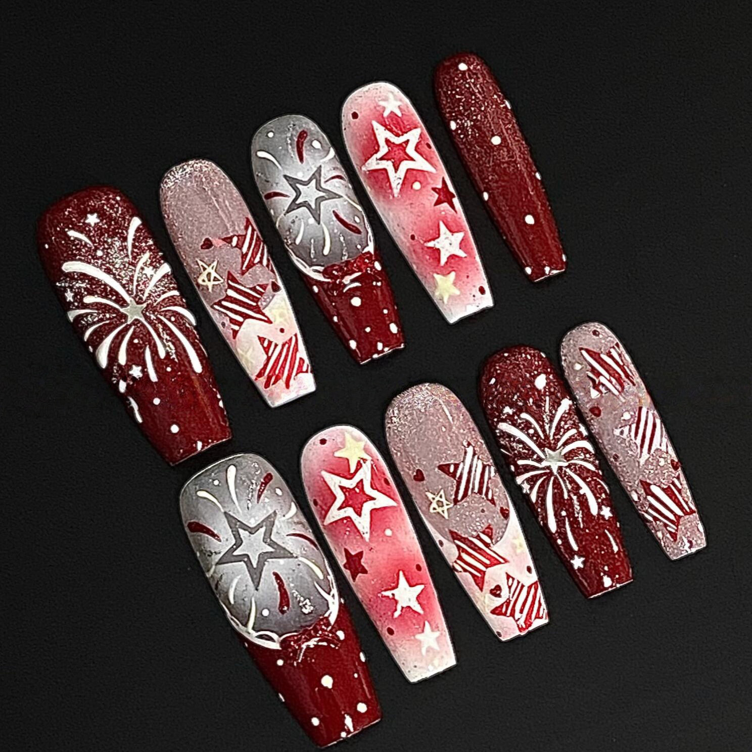 M307星辰烟火辣妹烟花半手工穿戴甲渐变法式高级美甲法式贴片可拆,彩妆/香水/美妆工具,穿戴甲/甲片,淘宝优惠券,粉丝福利购,淘宝优惠卷