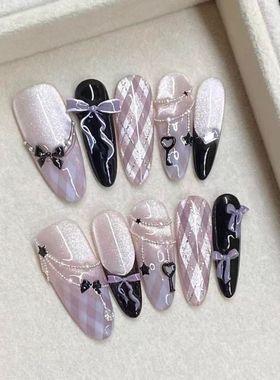 M329紫色公主蝴蝶结猫眼穿戴甲渐变温柔高级气质甜美学生辣妹显白