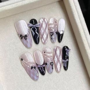 M329紫色公主蝴蝶结猫眼穿戴甲渐变温柔高级气质甜美学生辣妹显白