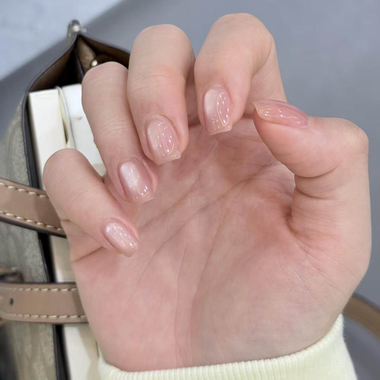 M083粉调珠玉高级纯欲风半手工裸色猫眼美甲穿戴甲贴片简约可拆,彩妆/香水/美妆工具,穿戴甲/甲片,淘宝优惠券,粉丝福利购,淘宝优惠卷