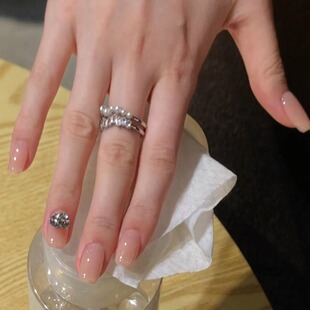 M315许妍同款 高级气质半手工穿戴甲可拆 温柔千金裸色简约美甲短款