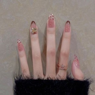 M301ins初秋豹纹高级渐变显白猫眼法式 堆钻美甲气质美甲贴片可拆