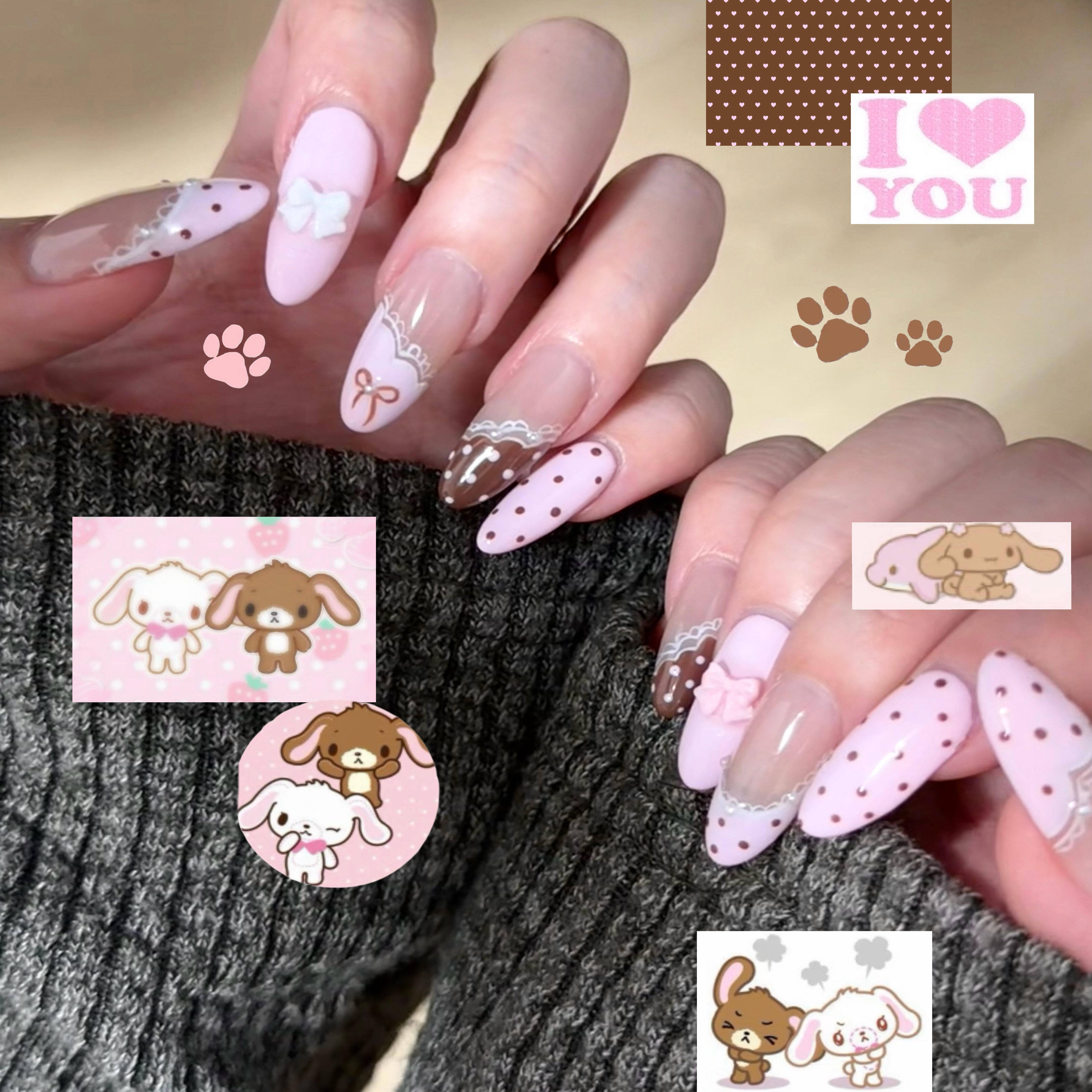 M335甜品小兔半手工粉红波点高级气质可爱穿戴甲蕾丝法式美甲可拆,彩妆/香水/美妆工具,穿戴甲/甲片,淘宝优惠券,粉丝福利购,淘宝优惠卷