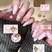 M335甜品小兔半手工粉红波点高级气质可爱穿戴甲蕾丝法式 美甲可拆