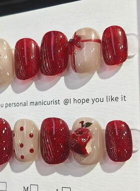 M071苹安夜圣诞立体半手工苹果红色高级穿戴显白秋冬猫眼短款