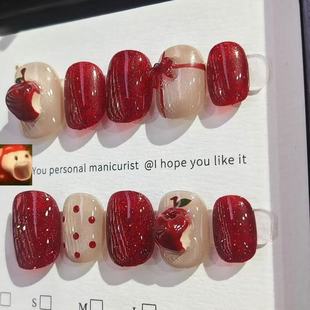 M071苹安夜圣诞立体半手工苹果红色高级穿戴显白秋冬猫眼短款