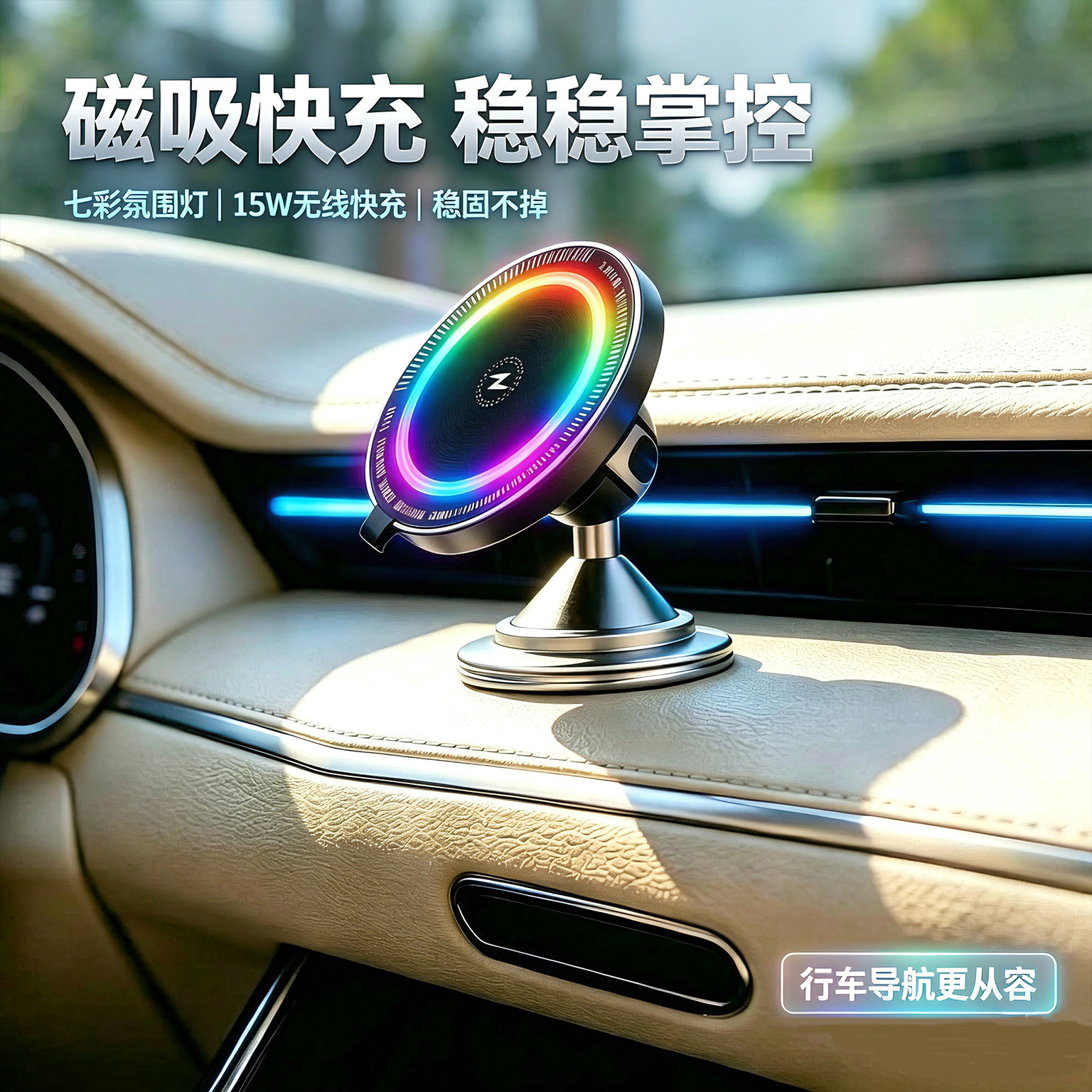 magsafe车载无线充电器强力磁吸手机支架苹果华为oppo小米导航通用型15W出风口配件17mm球头汽车吸盘底座新款