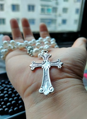 哥特原宿时尚街头cos朋克嘻哈不掉皮凯迪诗S珍珠满钻十字架项链