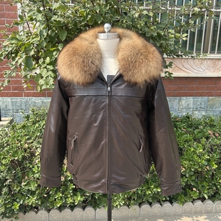02飞行皮衣男士真皮牛皮夹克棕色可选翻领拉链式02加棉飞行员皮服