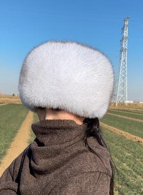 新款狐狸毛帽子女小圆帽冬季保暖护耳加厚东北公主蒙古帽全毛皮草