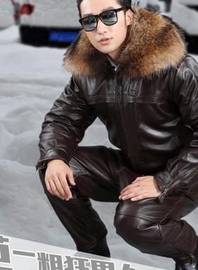 真皮牛皮机车服哈雷空军真皮皮衣皮裤套装男摩托车飞行员皮夹克