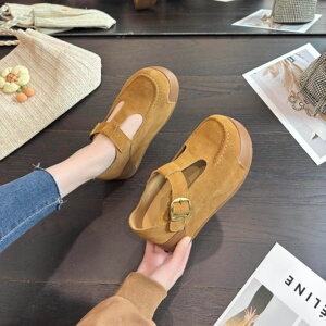 软皮增高7cm勃肯鞋女小个子2026新款春大头小白鞋运动厚底休闲鞋