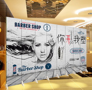 屏风隔断理发店美发发型设计形象造型背景墙定制移动折叠艺术隔屏