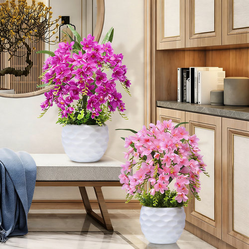 仿真花套装蝴蝶兰花假花盆栽客厅电视柜装饰花客厅室内摆件塑料花