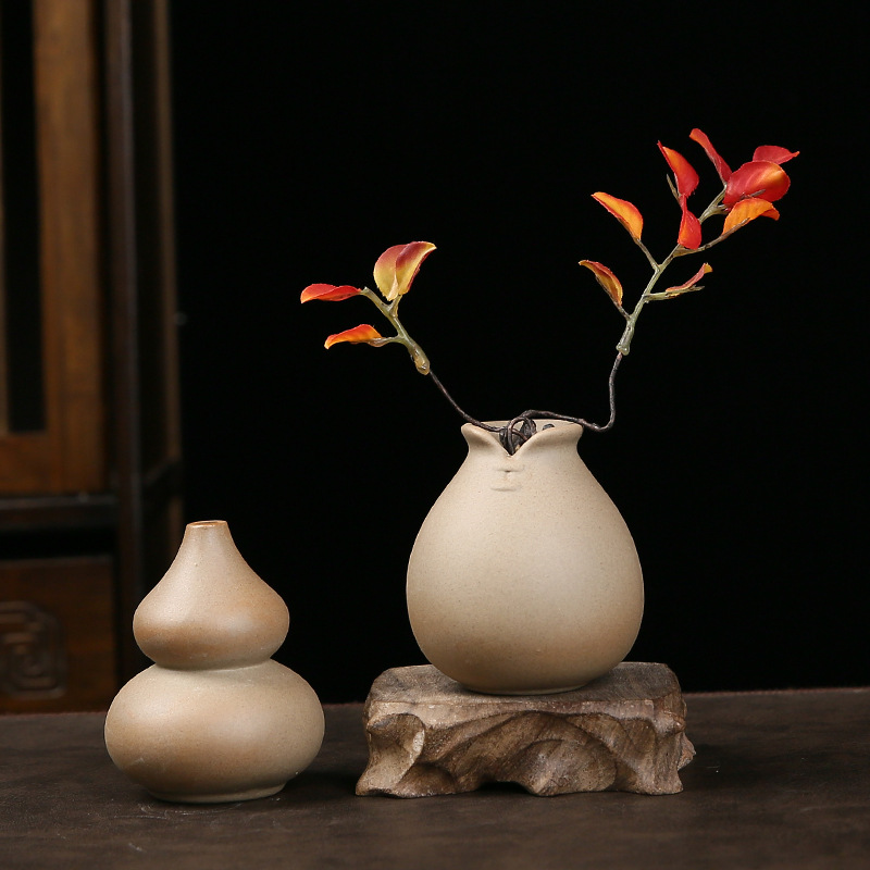 沁园春陶瓷迷你小花瓶摆件新中式禅意创意家居花器素陶坯工艺粗陶