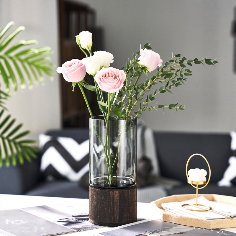 沁园春新中式玻璃花瓶水养鲜花干花马醉木插花器摆件客厅桌面装饰