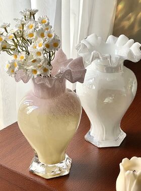 沁园春珠光炫彩手工中古芬顿玻璃花瓶鱼尾花器轻奢家居餐桌装饰品