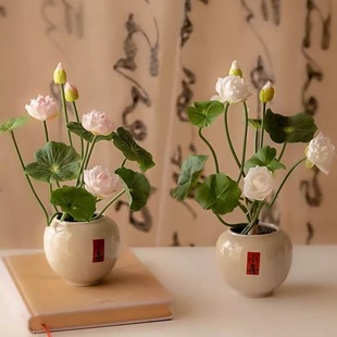禅意风仿真花荷花假花绢花客厅装饰餐桌摆设花小莲花家居装饰花艺