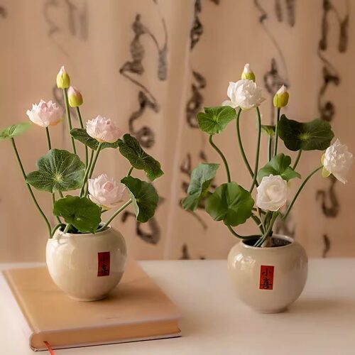 禅意风仿真花荷花假花绢花客厅装饰餐桌摆设花小莲花家居装饰花艺