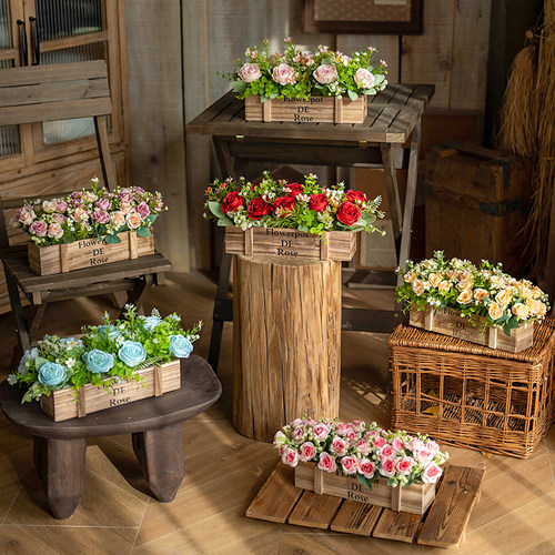 沁园春新款木栅栏花插花假花摆设田园风花艺客厅餐桌花装饰花摆件