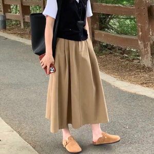 梨型身材休闲工装半身裙女大码秋季胖妹妹mm宽松显瘦中长款a字裙