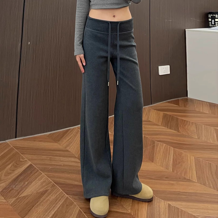加绒加厚阔腿休闲运动裤女大码秋冬胖妹妹mm宽松显瘦直筒美式卫裤