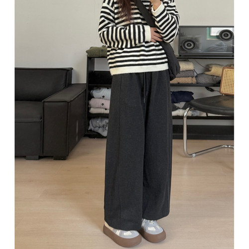 小个子九分毛呢直筒休闲裤