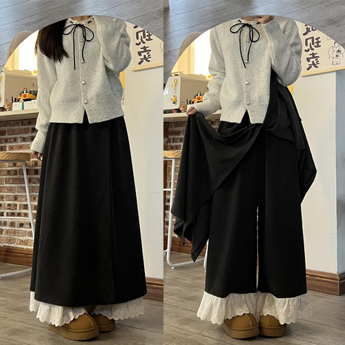 宽松毛呢裙裤女大码秋冬