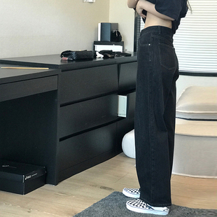 大码休闲牛仔裤女春夏2026新款胖妹妹mm宽松显瘦直筒黑色长裤子潮